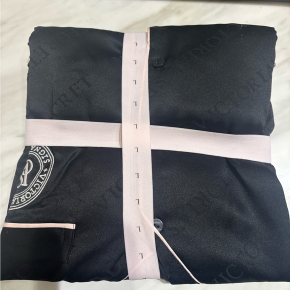 Victoria's Secret Black Satin Pajama Set with pink trim L - Picture 2 of 2